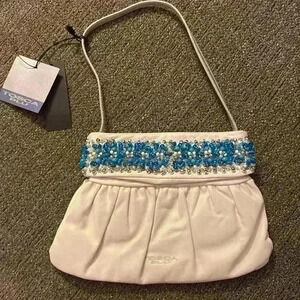 NWT Tosca Blu Genuine Italian White Leather Handbag  Beaded Purse Bag Italy